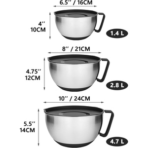 Juego de tazones para mezclar al por mayor en stock con tapa, tazón de acero inoxidable para ensalada con asa para cocina - Product Image 3