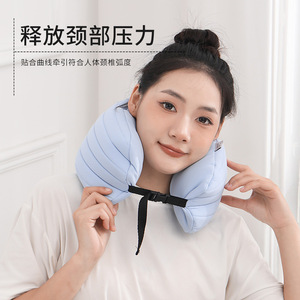 Almohada de viaje en forma de U, soporte portátil para el cuello, color azul claro, para siestas en el avión y la oficina, diseño compacto - Product Image 4