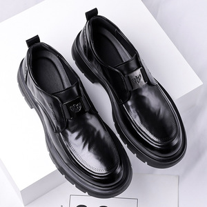 Men's Black Leather <b>Height</b> <b>Increasing</b> <b>Shoes</b> One Kick Closure Breathable Formal Casual Wear For Security Guards - Product Image 1