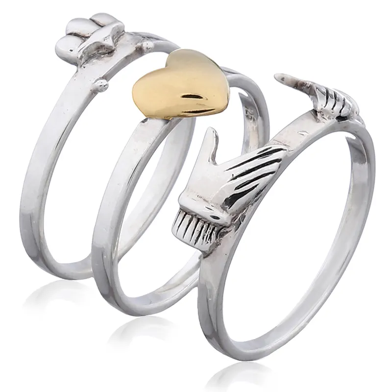 Separabile in Argento Sterling Claddagh Ring Anelli di 3 in 1