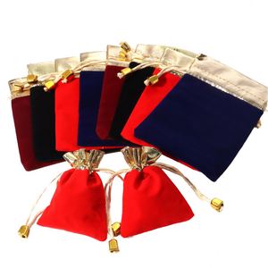 Sacs cadeaux de luxe en velours doux avec cordon de serrage, personnalisables avec logo, bordure dorée, réutilisables, vente en gros - Product Image 1