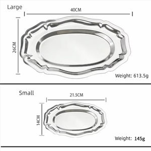 Plateau ovale en dentelle en acier inoxydable de <span class=keywords><strong>Style</strong></span> nordique plat de petit déjeuner de conception française de luxe pour la fête pour le <span class=keywords><strong>service</strong></span> de thé d'entrée de thé de l'après-midi - Product Image 2