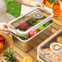 304 Boîte à lunch en acier inoxydable de qualité alimentaire avec couvercle Conteneur de stockage de fruits pour réfrigérateur simple pour le bureau ou l'école