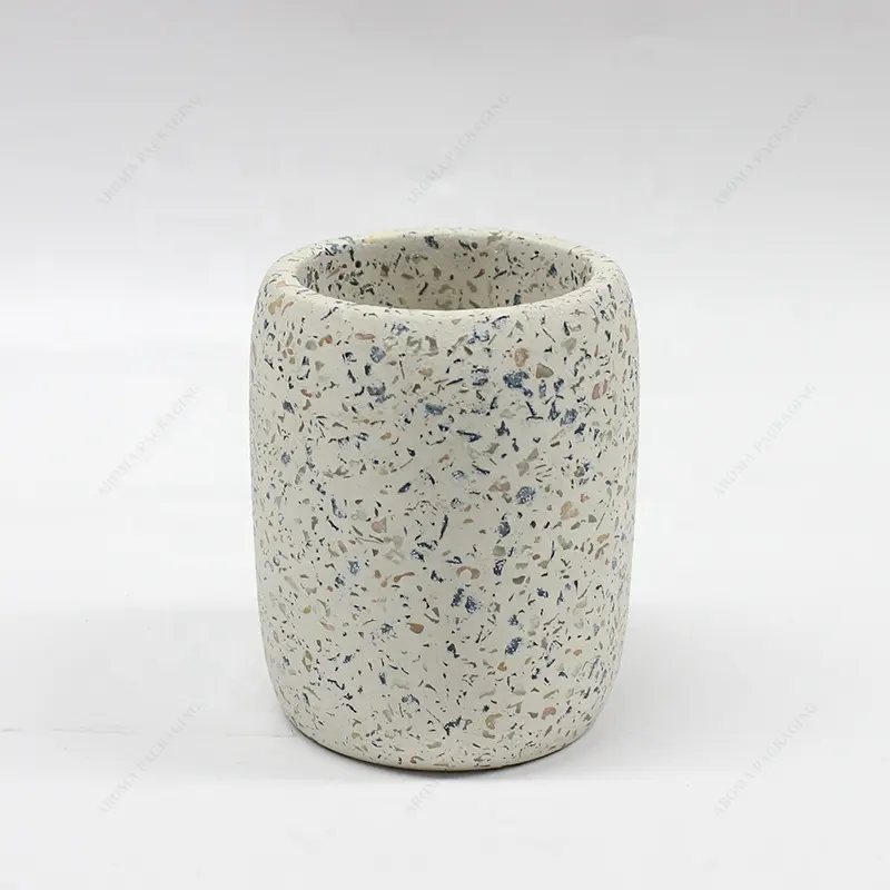 Nordic Wedding Decorative Empty White Terrazzo Candle Jar Scented Ceramic Jar Cement Candle jar with Lid