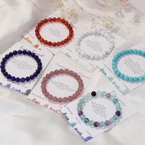 Pulsera con cuentas de amatista de ojo de tigre Regalo de Amistad de cartón blanco Pulsera elástica de piedra natural Moda - Product Image 2