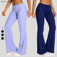 Leggings évasés Pilates taille haute avec logo personnalisé, sans effet camel toe, avec cordon de serrage, légers, couleur unie, effet push-up fessier