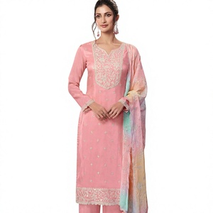 Fil de soie Moonga coloré lourd brodé Salwar festif costumes Style indien et pakistanais pour les occasions de fête - Product Image 1