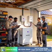 Batterie murale SUNPOK 20 kWh, batterie au sodium-ion, stockage solaire domestique, 48 V 400 Ah, batterie Na-ion