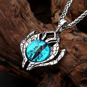Yunnique – collier avec pendentif œil de Dragon en acier inoxydable pour hommes, bijoux à la mode, chaîne à breloques en cristal bleu, 60cm, design asymétrique - Product Image 3