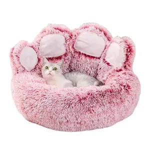 Wholesale Custom LOGO Cute Bear Paw Shape Long Plush Soft Comfortable Orthopedic Pet Bed