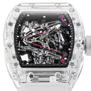 Reloj mecánico automático Skeleton Tourbillon para hombre, caja de cristal, reloj de caucho blanco - Product Image 2