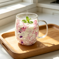 Tasse en verre borosilicate à double paroi tendance de 9 oz avec motif floral, sans BPA, isolation thermique pour les couples, café et jus de fruits