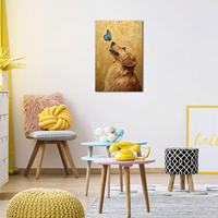 Tableau mural sur toile Golden Retriever, papillon bleu, texture dorée, peinture, décoration de maison de campagne, cadeau pour animal de compagnie, décoration de salon
