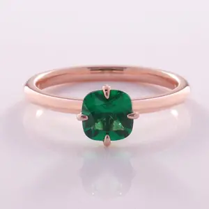 Speciale Ontwerp Ring 10K 14K 18K Solid Rose Gold Emerald 6*6Mm 1ct Kussen Cut nano Edelsteen Engagement Solitaire Ring Voor Vrouwen