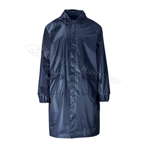 Manufacture High Quality Black <strong>Nylon</strong> Polyester Rain Jacket Hooded Long Style Waterproof <strong>Raincoat</strong> - Product Image 1