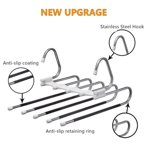 Whole Sale Multifunction 5 in 1 Metal Wardrobe Organizer Magic Pants <b>Hangers</b> for Bathroom Clothes Rack Shelves Space Saving - Product Image 2