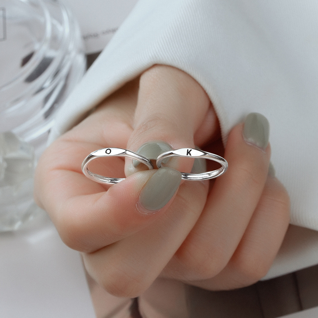 26 Alphabet Signet Sterling Pure Silver 925 Custom Letter Initial Rings for Women Jewelry Fashionable Cluster Rings