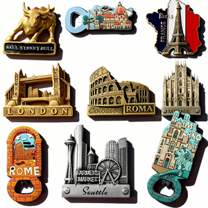 定制徽标金属激光雕刻 3D 木制乡村城市珐琅纪念品开瓶器冰箱贴礼品用 - Product Image 4