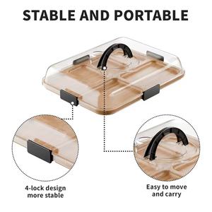 Wholesale Custom Bamboo Cutting Board Divided <strong>Snack</strong> <strong>Tray</strong> with Locking Latches Clear Cover for Camping Catering Gift - Product Image 2
