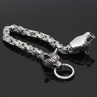 Bracelet Viking Tete Loup Acier Titane Homme Chaine Imperiale Punk Bijoux Gros Biker Accessoires Nordique Vintage Artisanal