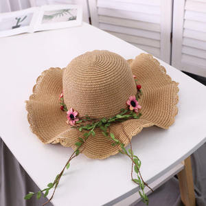 Sombrero de Paja con Logotipo Personalizado <span class=keywords><strong>para</strong></span> Niños, Sombrero de Paja con Diseño Floral, Sombrero de Pesca de Ala Ancha con Protección UV, Gorra <span class=keywords><strong>para</strong></span> Vacaciones en la Playa, Venta al por Mayor - Product Image 4