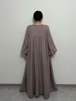 LM020 Abaya en lin crêpe texturé à manches bouffantes, design réversible, adaptée à la maternité, poche zippée, pour la prière islamique