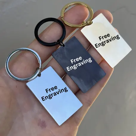 Porte-clés en acier inoxydable poli miroir estampage porte-clés vierge pour bricolage personnalisé nom graver étiquettes porte-clés