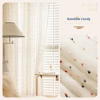 Nouveau Rideau Voilage Rétro en Coton et Lin, Motif Bonbons Arc-en-ciel, Style Mignon pour Chambre de Princesse, Rideau de Chambre pour Filles
