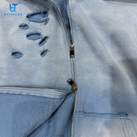 BENTURA Sweat à capuche court pour homme, coupe carrée, ourlet brut, délavé soleil, avec motif, double fermeture éclair, effet usé, personnalisable avec logo