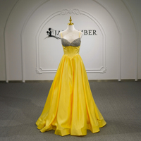Robe de soirée élégante Jancember FNS01 à bretelles spaghetti jaunes avec cristaux pour bal de promo