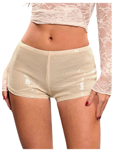 Women's Body-Shaping <b>Hot</b> <b>Pants</b> <b>Sequin</b> Solid Color Low Elastic Waist Sexy Skinny Shorts for - Product Image 1