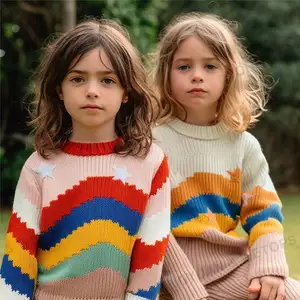 2023 новый стиль девочки мальчик полосатый длинный рукав Радужная Звезда Дети вязаные свитера
