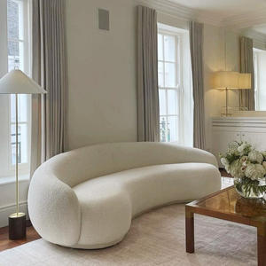 <span class=keywords><strong>Sofa</strong></span> Ruang Tamu Modern Berbahan Beludru Teddy Krim dengan Desain Melengkung - Product Image 3