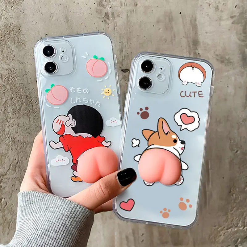 Japanische Cartoon Dekompresse Prise süße Pfirsiche Soft Phone Hülle für iPhone 12 Mini 11 Pro XR XS Max 7 8 Plus X.