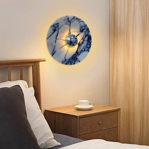 Lampe murale ronde moderne en marbre, design minimaliste, lumière d'ambiance pour chambre à coucher, salon, entrée - Product Image 2