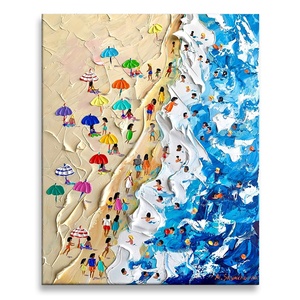 Peintures modernes, tableau abstrait de personnes sur la plage, <span class=keywords><strong>peinture</strong></span> à l'huile épaisse <span class=keywords><strong>au</strong></span> <span class=keywords><strong>couteau</strong></span> à palette sur toile, décoration murale - Product Image 1