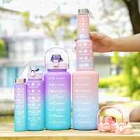 Bouteille d'eau de sport à large ouverture en plastique réutilisable, ensemble de bouteilles d'eau de sport 3 en 1 avec support pour téléphone