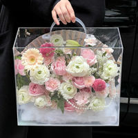 Rose artificielle rose de haute qualité, cadeau pour la fête des mères, boîte transparente avec une belle fleur, boîte cadeau en acrylique transparent avec poignée
