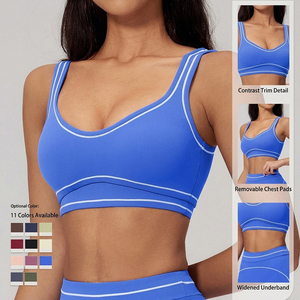 Soutien-gorge de yoga brossé bicolore OEM/ODM, haut de gamme, dos en U élégant, pour le <span class=keywords><strong>sport</strong></span>, la course et le fitness, vêtements de yoga EWX7028 - Product Image 2
