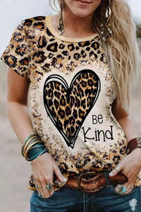 Western Vintage Style Damen Casual Tops Kurzarm O-Ausschnitt Leopard Bedruckte Hemden Lose Bluse Basic T-Shirt - Product Image 4