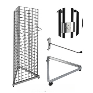 Panel de malla de torre de alambre de zinc cromado triangular Estante de exhibición de pared de altura ajustable con base y ruedas para uso en interiores/exteriores - Product Image 1