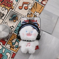 Porte-clés en peluche chat mignon et moelleux, mini monstre chat en peluche doux avec piano et écouteurs pour sacs et pendentifs