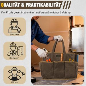 Bolsa de Herramientas Impermeable de <span class=keywords><strong>Lona</strong></span> Encerada con 11 Bolsillos para Herramientas de Jardín y Destornilladores, <span class=keywords><strong>Gris</strong></span>, Portátil con Asa (36x14x26.5cm) - Product Image 6