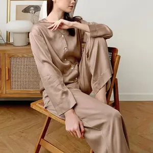 Conjunto de pijama de Modal personalizado para mujer, ropa suave y transpirable para mujer, ropa de dormir cómoda de manga larga para primavera y otoño para mujer