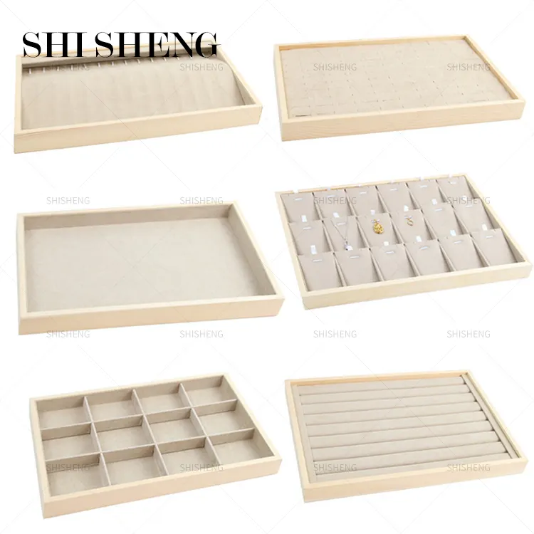 SHI SHENG Hot Sale Beige Velvet Jewelry Tray Decoration Storage Organizer Box Necklace Earring Ring Pendant Stand Series