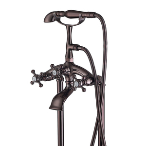 Relleno de bañera de latón con montaje en suelo de dos manijas de bronce aceitado Vintage, incluye <span class=keywords><strong>ducha</strong></span> de teléfono para bañeras con patas de garra - Product Image 4