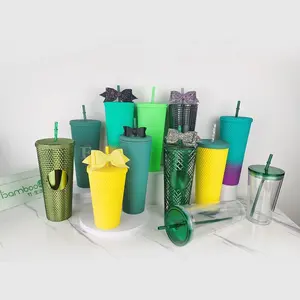 650ml Plastic Straws Cup Water Bottle Cups with Lids and Straws Large  Drinking Diamond Studded Tumbler Summer Cold Bottle