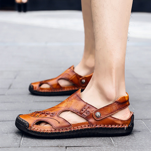 <span class=keywords><strong>Sandalias</strong></span> de <span class=keywords><strong>piel</strong></span> de vaca para <span class=keywords><strong>hombre</strong></span>, zapatos transpirables, cómodos y deslizantes, informales - Product Image 5