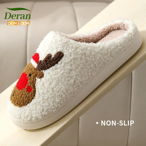 DERAN nouvelles femmes mignon en peluche pantoufles floues imprimé Animal en peluche noël pantoufle maison maison femme pantoufle pour dame en gros - Product Image 4