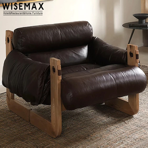 WISEMAX FURNITURE Chaise <span class=keywords><strong>de</strong></span> loisir en cuir marron <span class=keywords><strong>de</strong></span> style rétro français pour salon Canapé simple en cuir microfibre Fauteuil lounge avec accoudoirs - Product Image 1